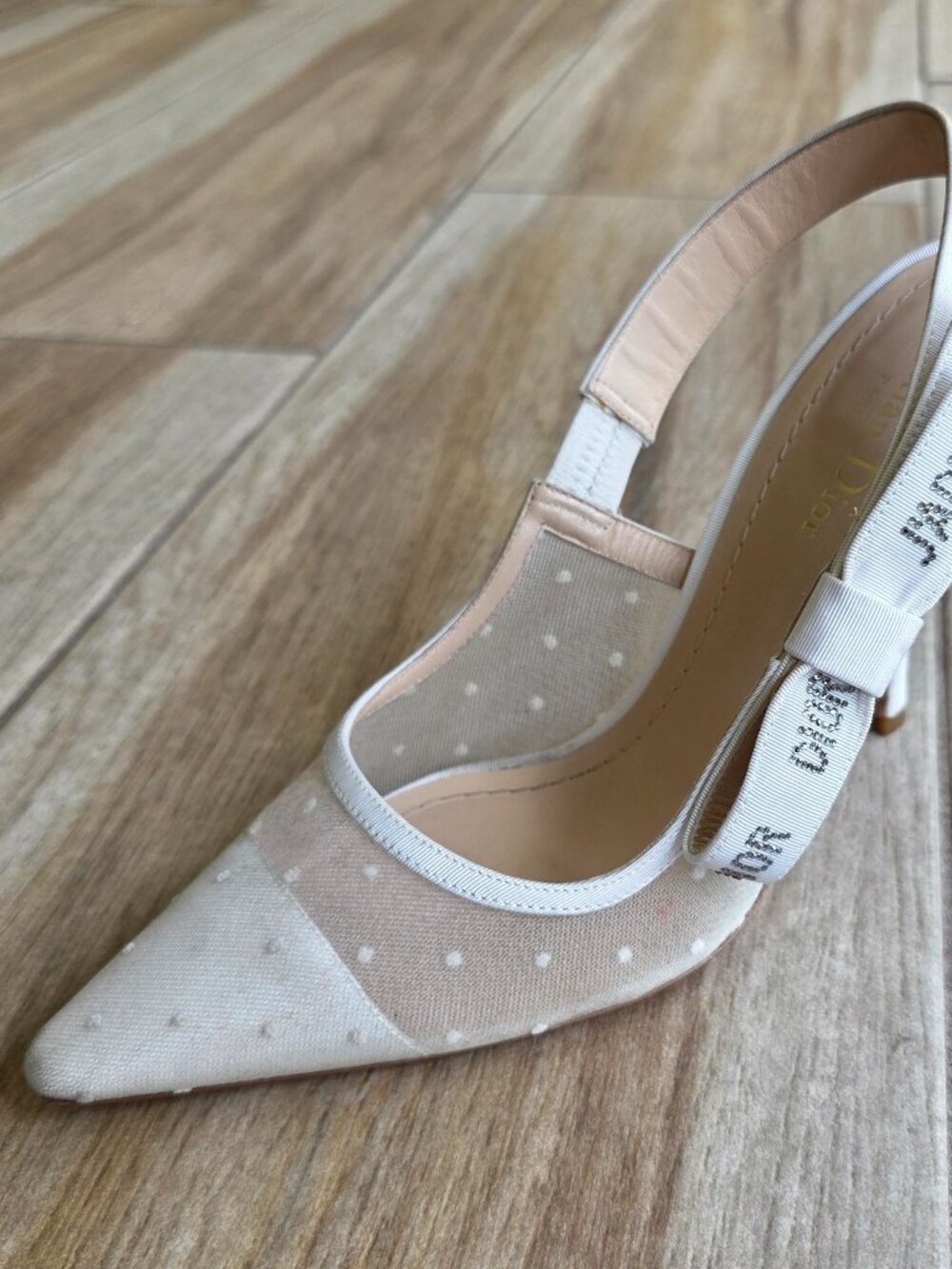 Dior J'Adior Nude Beige Mesh Polka Dot Sling Back Pumps Eur. 40